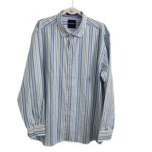 Tommy Bahama Shirt Mens XL Blue White Striped Button Down Cotton Longsleeve